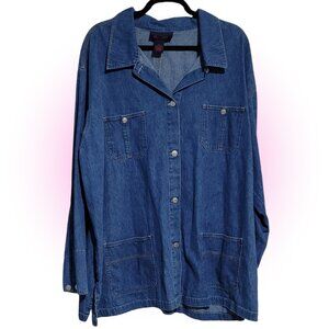 OVERSIZED SOFT COTTON DEMIN WOMEN'S VTG CHORE COAT JACKET EUC 3X XXXL